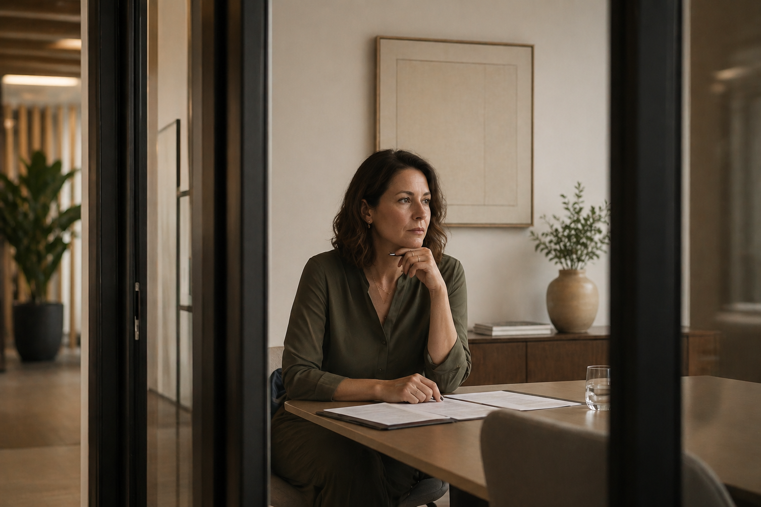 Dirigeante en réflexion silencieuse — Profil de Leadership sur le conflit d'équipe et le mode opératoire, ARYS Executive Partners, Suisse